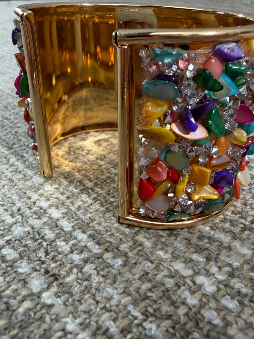 Gold Multi-Color Stone Cluster Cuff Bracelet